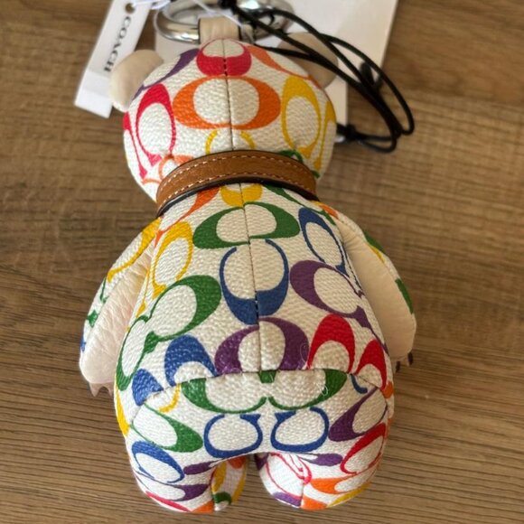 Coach Collectible Bear Bag Charm In Rainbow Signature Canvas CJ953 NWT - Picture 5 of 7